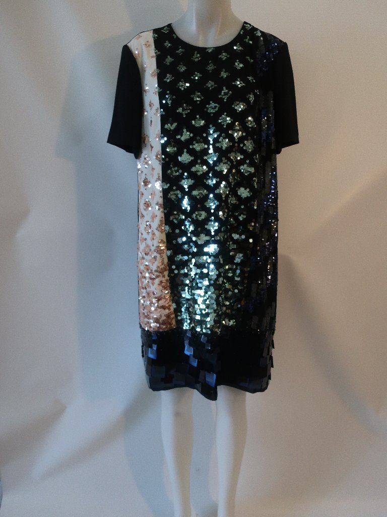 Nwt Womens Tory Burch Ivory/Multi Colorblock Sequin T-Shirt Dress 12